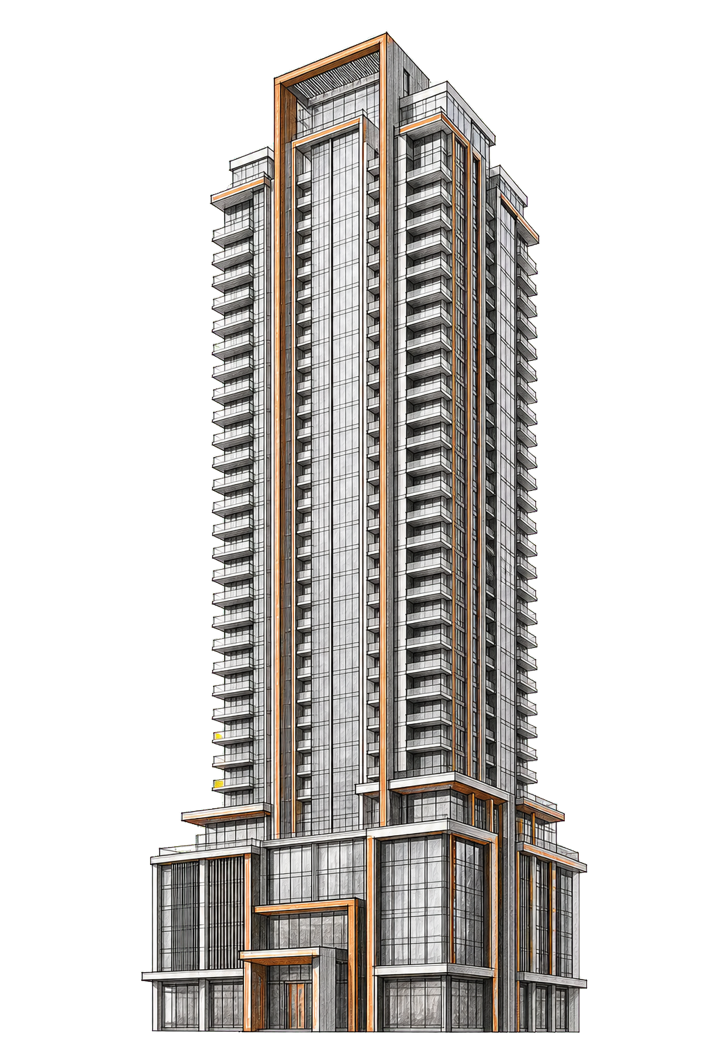 Architectural sketch of a modern high-rise building