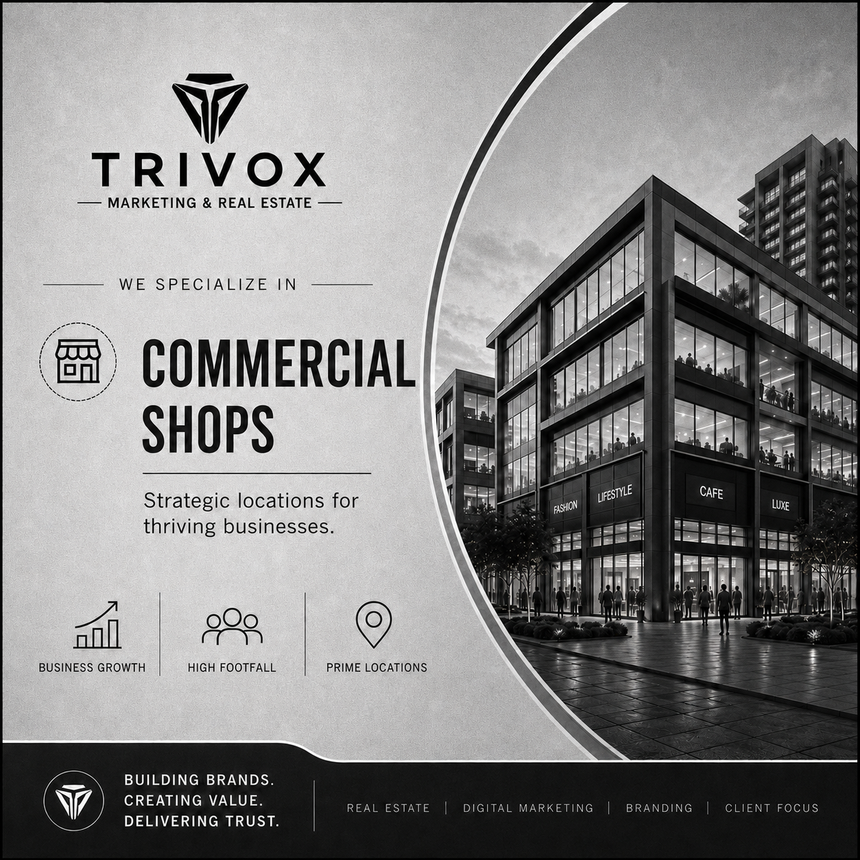 Commercial shops in strategic, high-footfall locations designed to help businesses thrive.