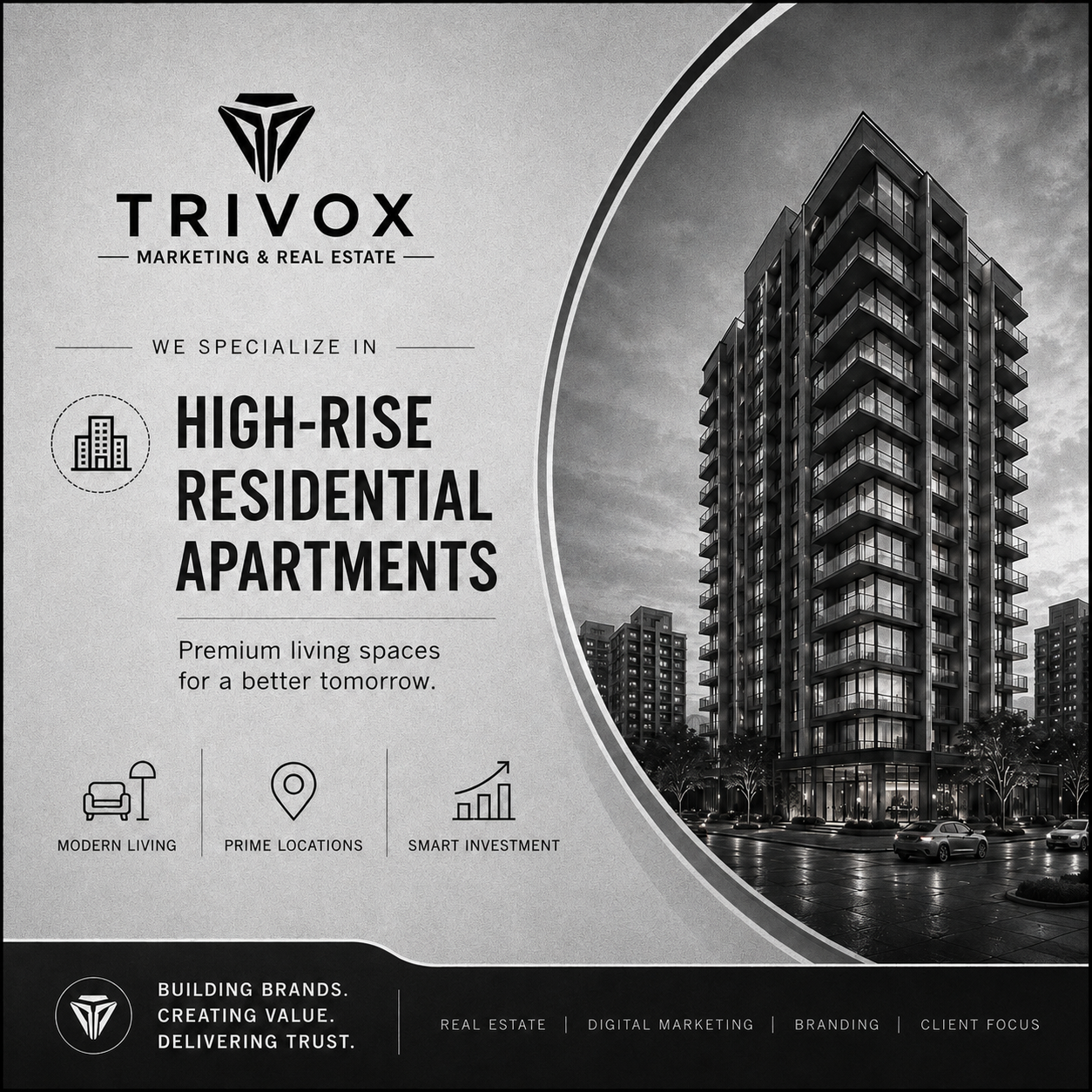 Premium high-rise living in prime locations, positioned as a smart investment for tomorrow.